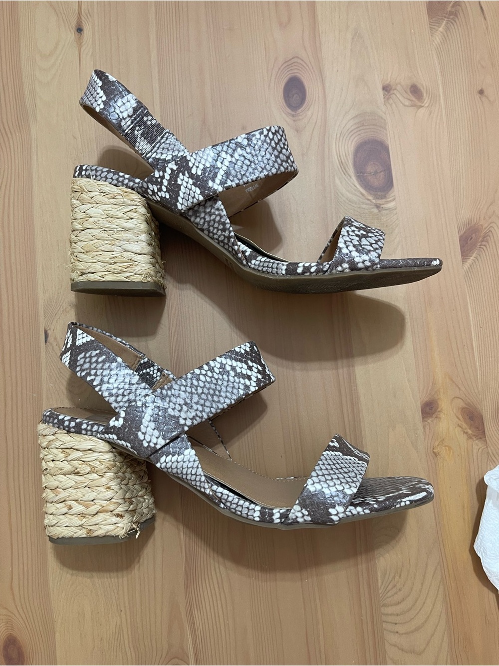 Dolce Vita Snake-Print Woven Block Heel Sandals in Brown and Cream